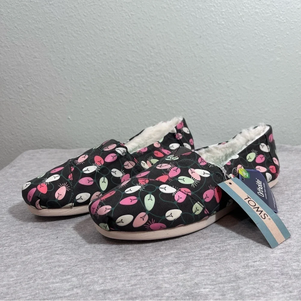 TOMS Glow-In-The-Dark Christmas Light Alpargatas Faux Fur Women’s Size 8